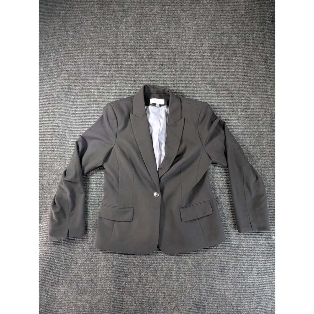Calvin Klein Blazer Womens 12 Black Single Breasted Peak Lapel Formal Business